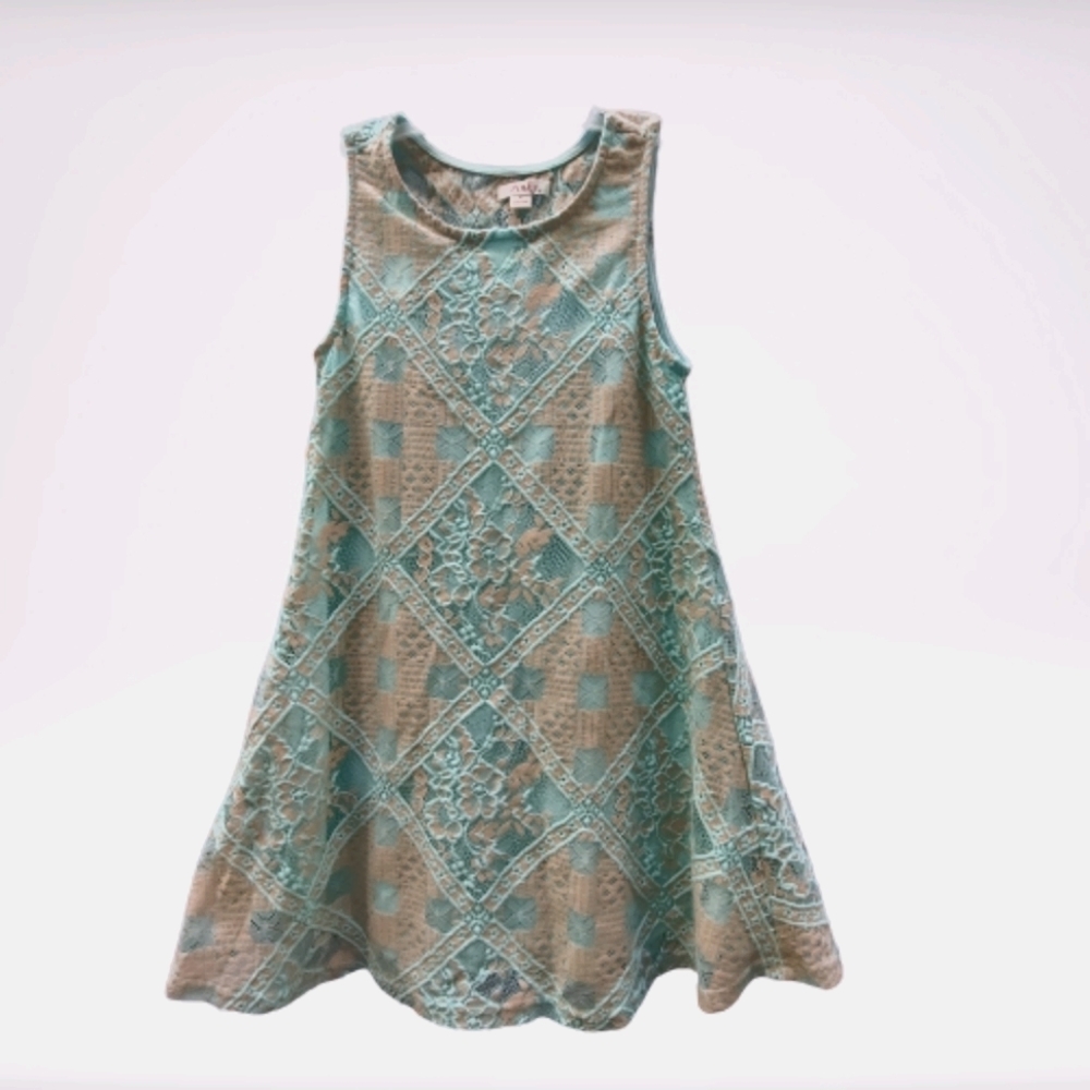 Pinky Girl's Aqua & Taupe Lace Sleeveless Dress